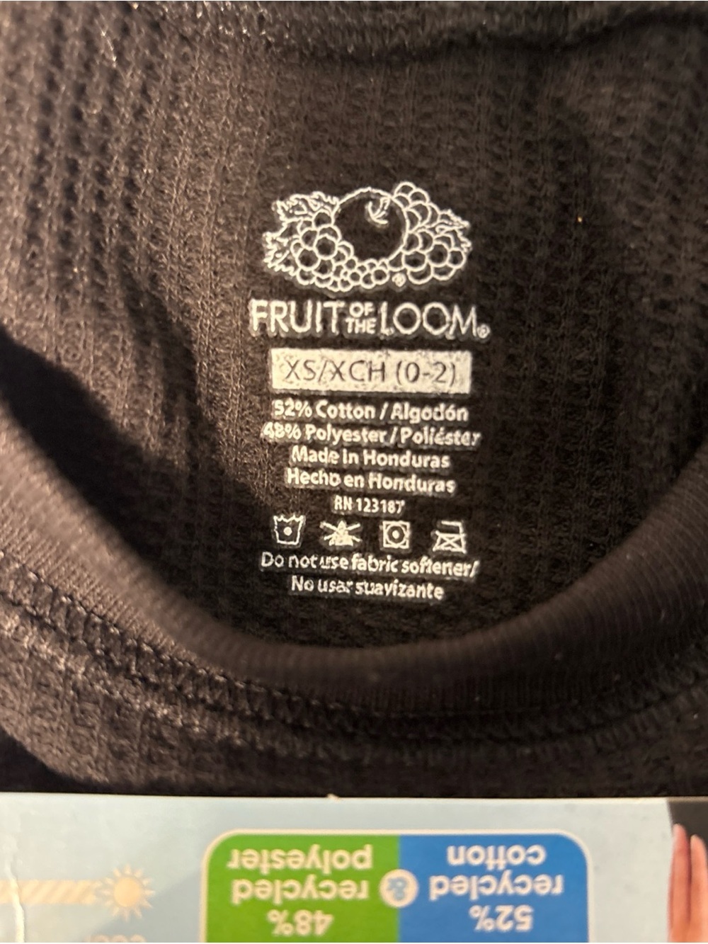 Fruit of the Loom 2 Black Waffle Crew Long Sleeve Tops & 1 bottom xs - Picture 3 of 8